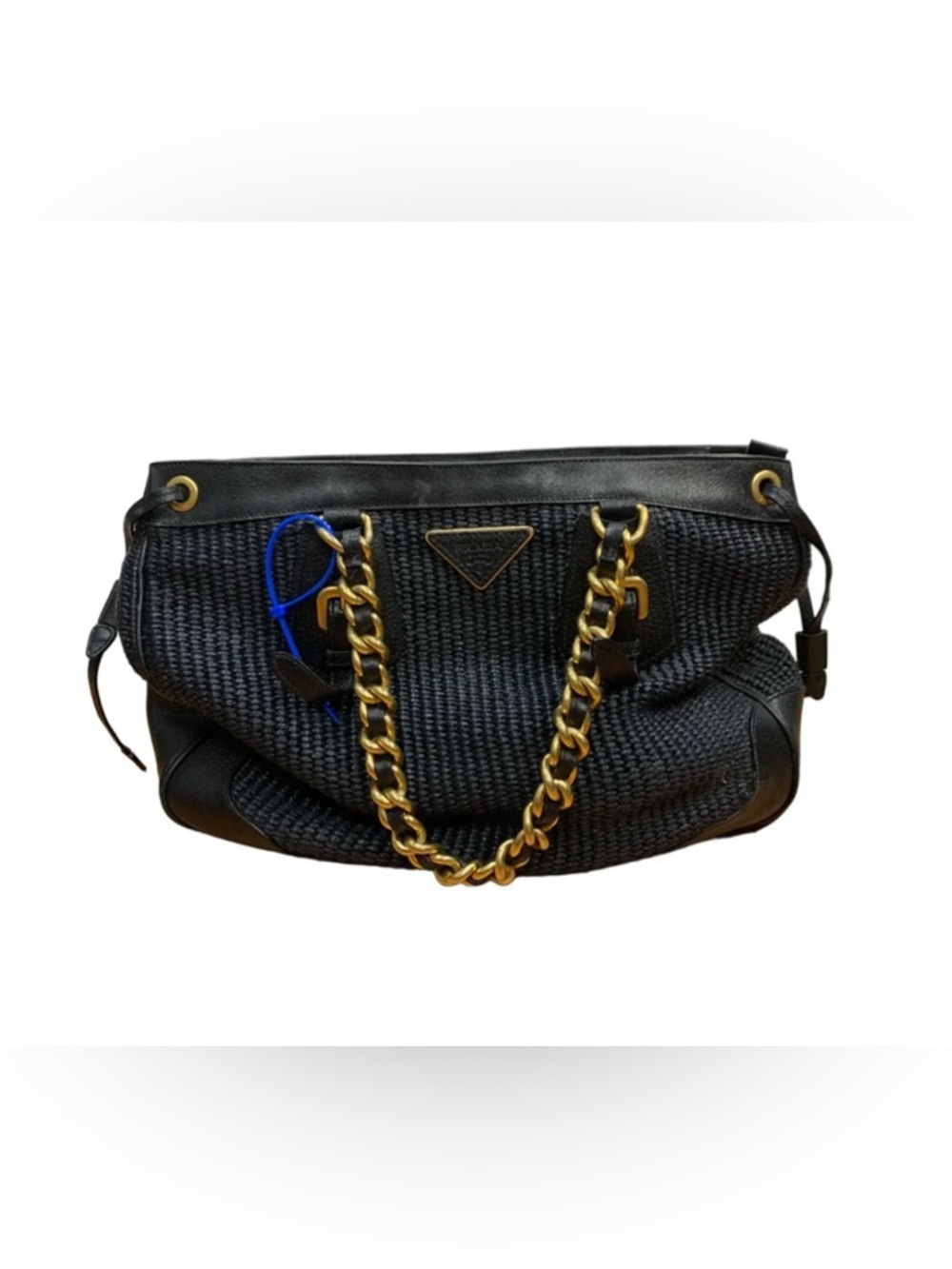 WOW large Prada Black Woven Shoulder Bag with Gold Chain 🥰😊💫